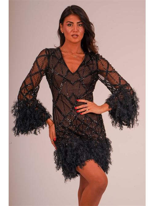 Abito corto in tulle e paillettes twins fantasy | T5007BLACK